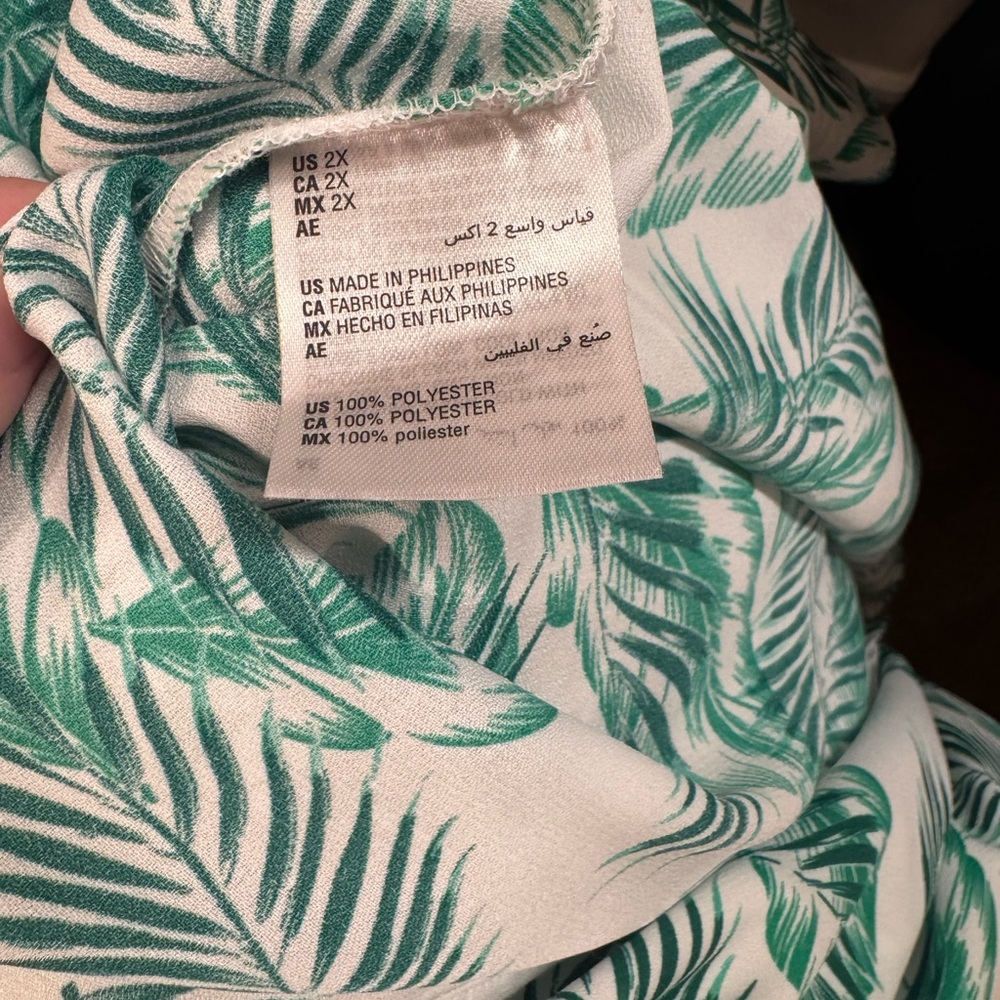 Maison Jules Palm Tree Flutter Sleeve Tank Top Tropical Coastal Green White 2X - Picture 7 of 7